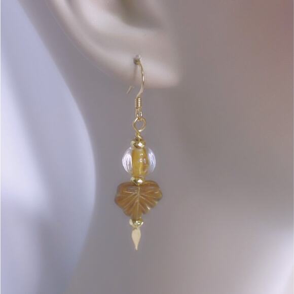 Czech Glass Earrings Artisan Made Vintage Beaded Dangle Brown Golden Accents NEW - Picture 3 of 10